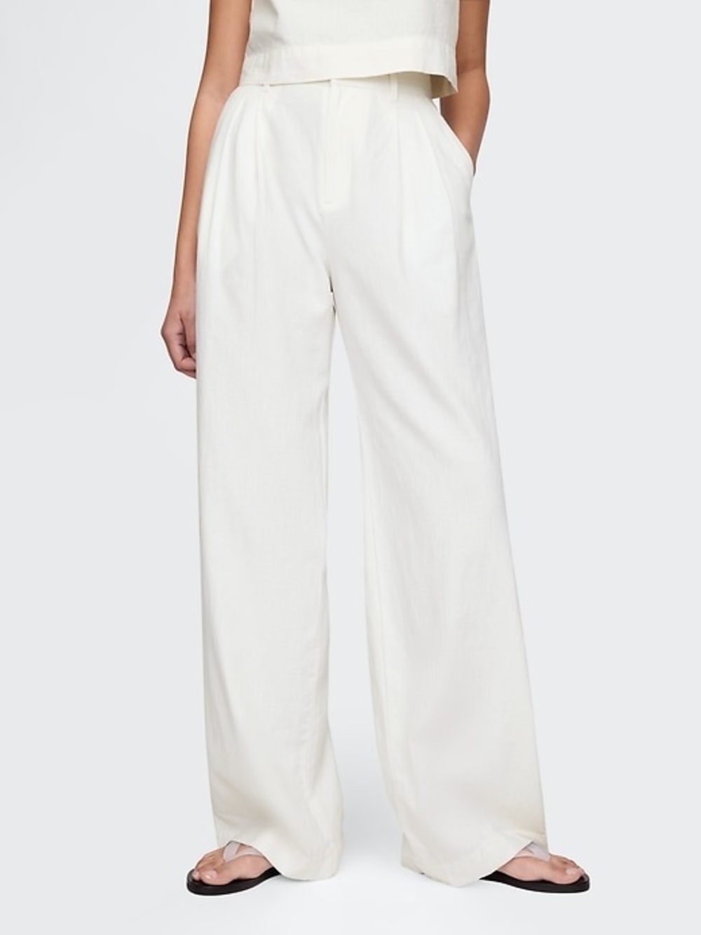 GAP White Pleated Linen Blend Wide Leg Pants White Size 4